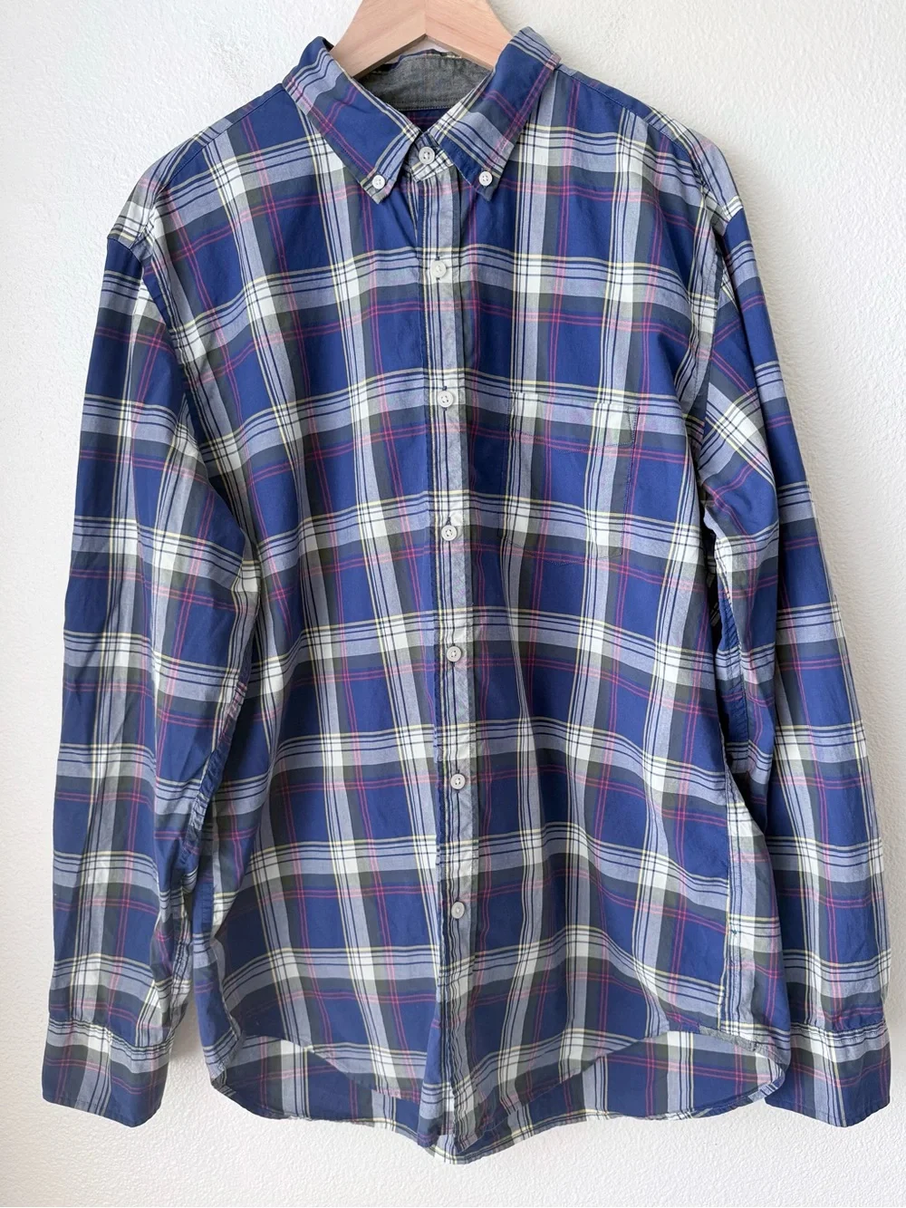 J. Crew Tartan Plaid Button Down Shirt Men's XL Blue Cotton-Long Sleeve